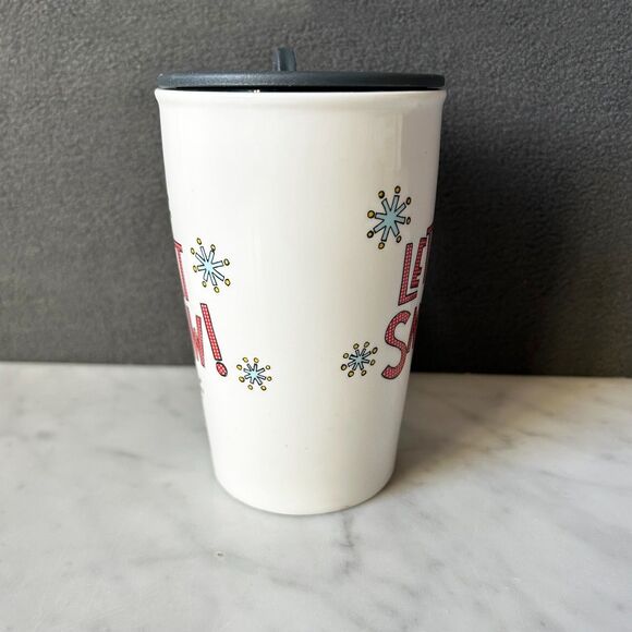 Let It Snow! Travel Mug with Lid Ceramic Double-Wall Coffee Cup 12 oz CR Gibson - Picture 2 of 9